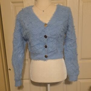 Fuzzy Blue Button-Up NEW Cardigan